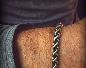 Men's Snake Bracelet, Large Twisted Chain Bracelet, Thick Sterling Bracelet, Antiqued Sterling Chain Bracelet, Mens Silver Chain Bracelet