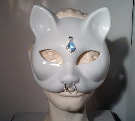 White Moonstone Cat Masquerade Mask