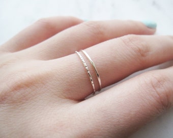 Thin silver rings, thin sterling silver rings//silver stacking ring, silver stack, hammered ring, lined ring, dainty, delicate, set of 2