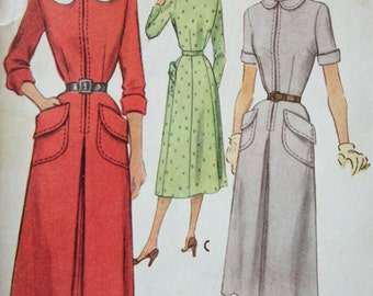Vintage McCall 8185 Sewing Pattern, 1950s Dress Pattern, Peter Pan Collar, Large Pockets, 1950s Sewing Pattern, Bust 30, 50s Zip Front Dress