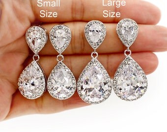 Wedding Earrings Platinum plated Zirconia Earrings Wedding Jewelry Bridesmaid Earrings Bridal Earrings Wedding Accessory Bridal Jewelry