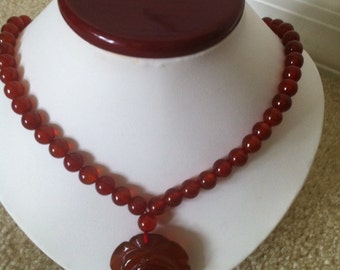 Carnelian Agate Rose Flower Beaded Necklace