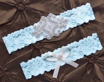 Something Blue Wedding Garter, Blue Garter Set, Blue Bridal Garter Set, Blue Lace Garter, Blue Garter Belt, Blue Garter, Crystal Garter Set