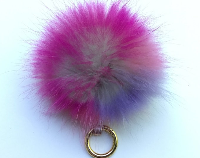 Fur bag charm, fur pom pom keychain, fur ball keyring purse charm color mix