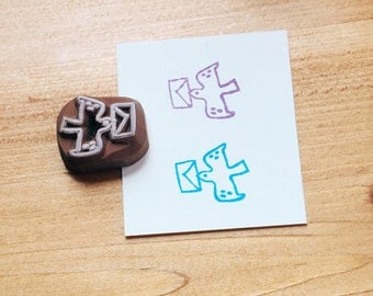 Mini bird hand carved rubber stamp.bird stamp.homing pigeon.letter