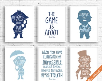 Sherlock Holmes Quote - Set of 6 Art Print (Unframed) (Featured in Navy, Blue Jeans, Powder, Latte) Boys / Girls Room Decor