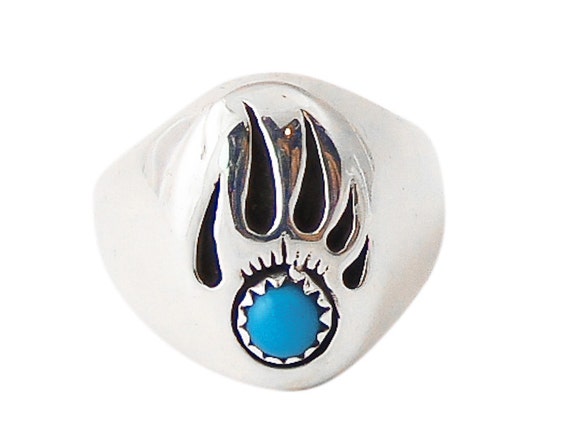 Navajo Turquoise Silver Bear Paw Mens Ring Size 105