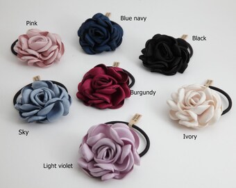 Handmade Simple Wild Rose Flower Elastic Ponytail Holder Women Hair Accessories Free Shipping