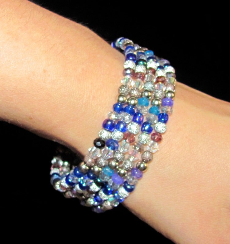 Blue Purple Multicolor Bead Bracelet Memory by ThingsFromShela