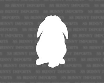 Mini lop rabbit silhouette decal, vinyl bunny sticker, glossy white