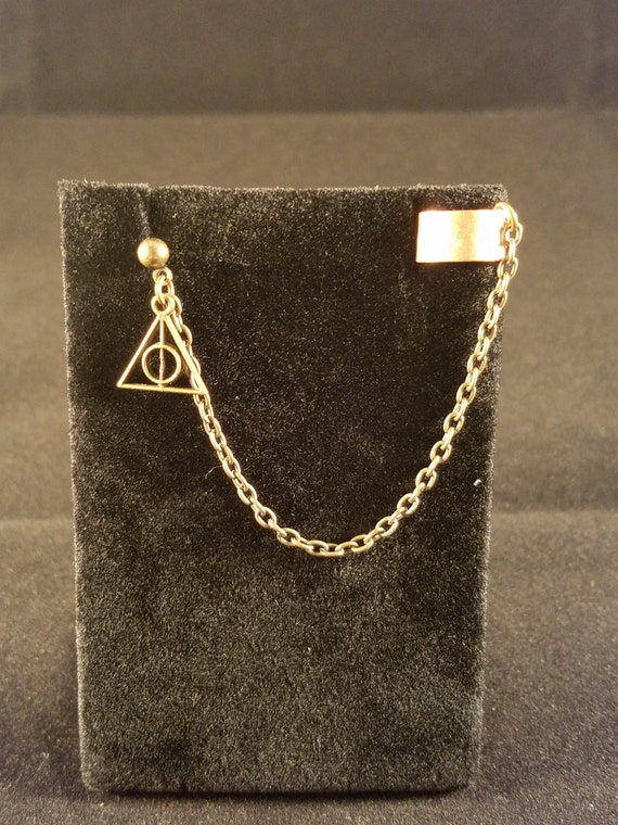Harry Potter Deathly Hallows earring/ear cuff by MetalJewelryByRae