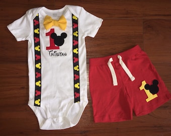 SALE*** Mickey Mouse Inspired Birthday Outfit with Suspenders, Bowtie & Shorts