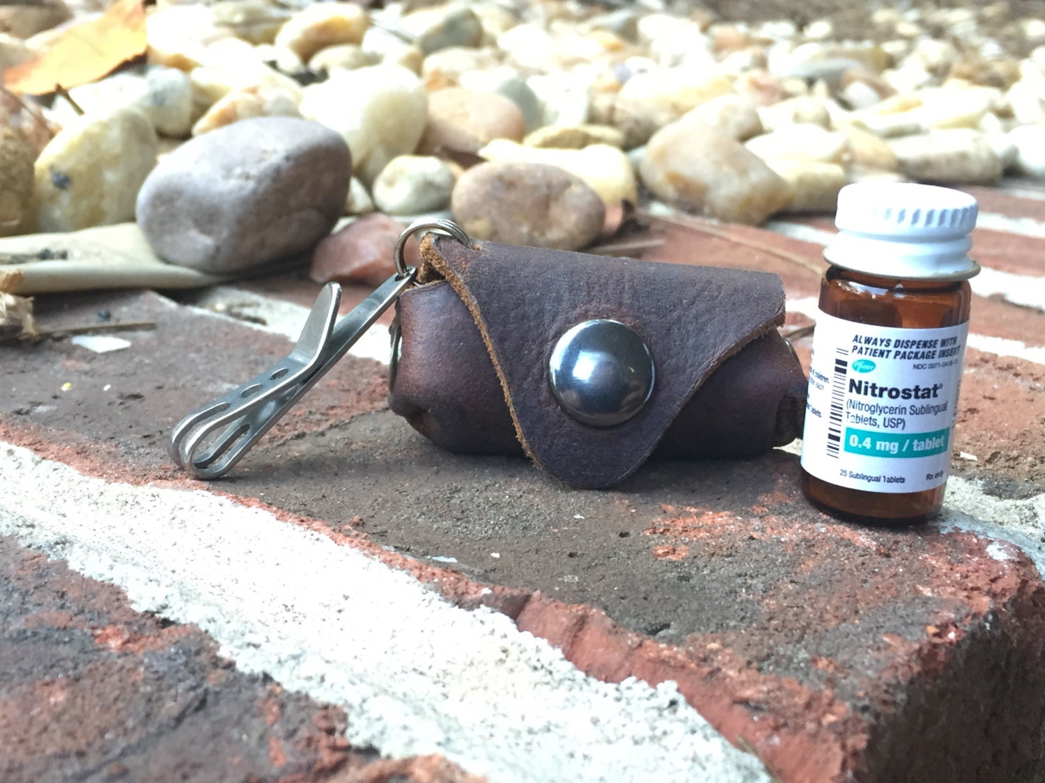 Nitroglycerin Bottle Holder Oiled Leather Belt Clip