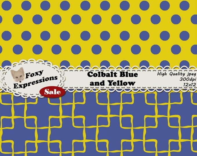 Calbalt Blue and Yellow pack in fun chevron, polka dots, stripes, lattice damask, and reverse chains for personal and commercial use
