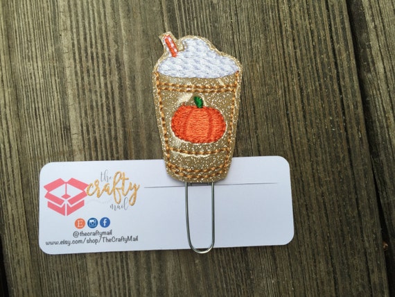 Gold Glitter Pumpkin Spice Frappucino Planner Clip/Paper Clip/Feltie Clip. Coffee Planner Clip