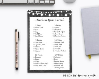 Chalkboard Baby Shower Whats In Your Purse Game , Chalkboard Purse Game , Black and White Baby Shower Game , Printable , Download