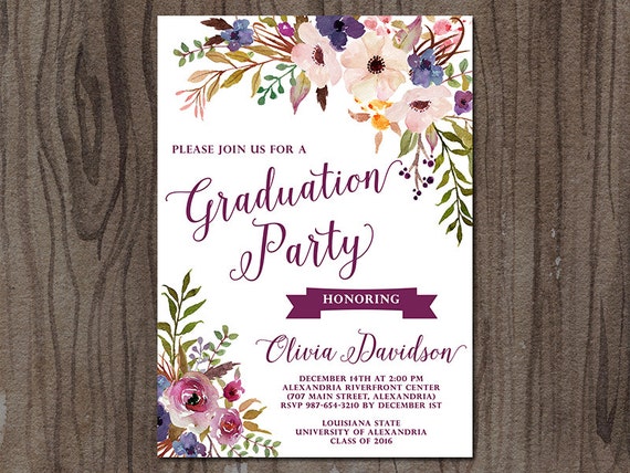 Floral Graduation Invitation Graduation Open House Party