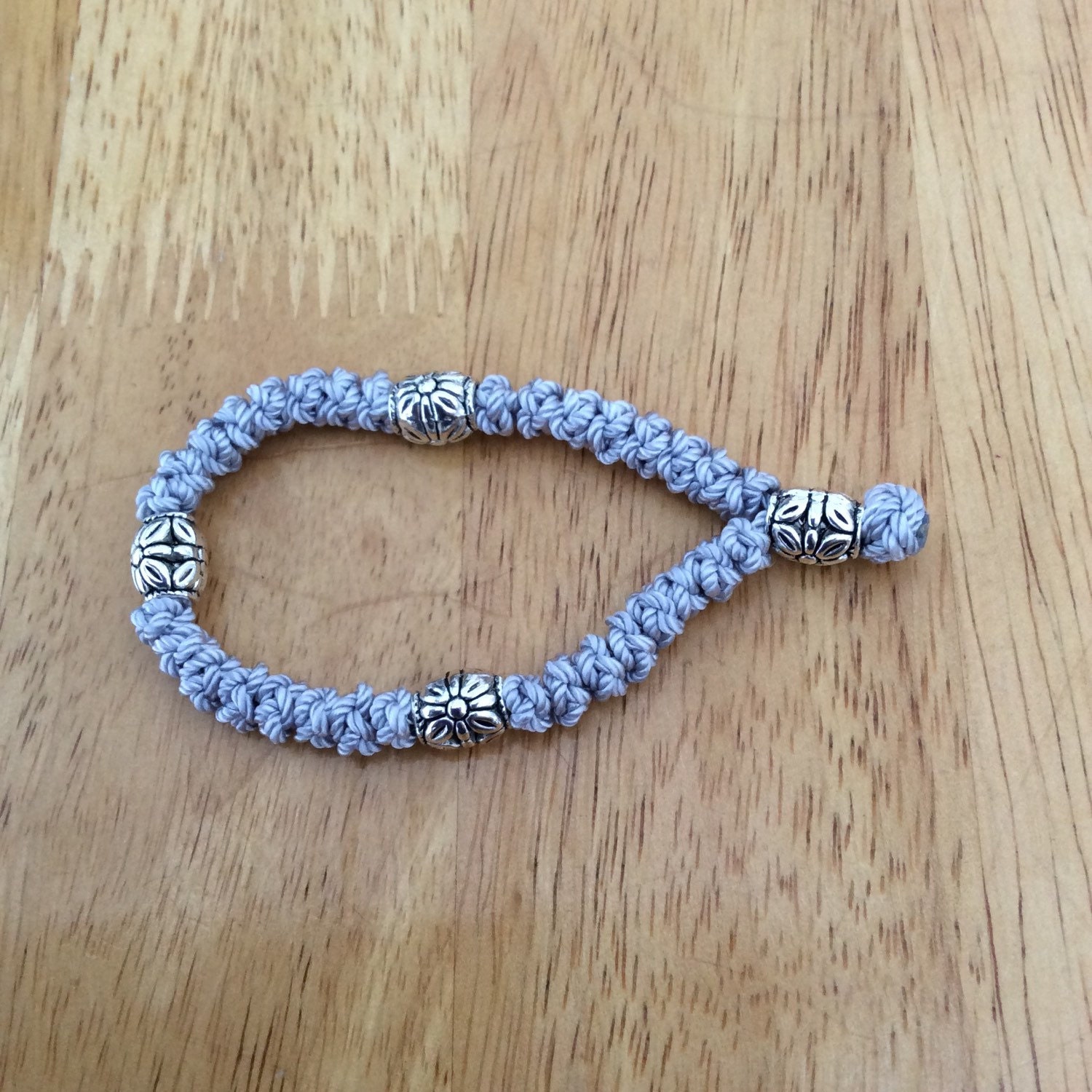 Gray Orthodox 33 Knot Prayer Rope Bracelet with Silver Bead