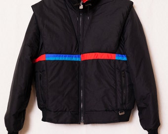 Men's 80's Retro Ski Jacket, White Stag Men's XL Ski Coat Red, Blue and Black Striped Men's Ski Parka, Retro Winter Coat