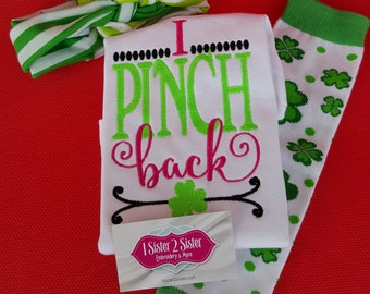 Shirt St. Patrick's day shirt - boy or girl - leg warmers - Headband- I pinch back