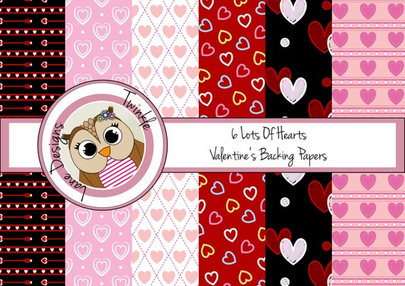 6 Lots Of Hearts Digital Papers, for Valentine's Day or Anniversary, Backing Papers for Cardmaking, Love Hearts, A4 Papers, Instant Download