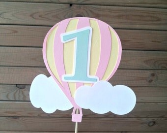 Pastel Hot Air Balloon Cake Topper - up up & away party - personalized - party supplies - cake decorations - boys first birthday