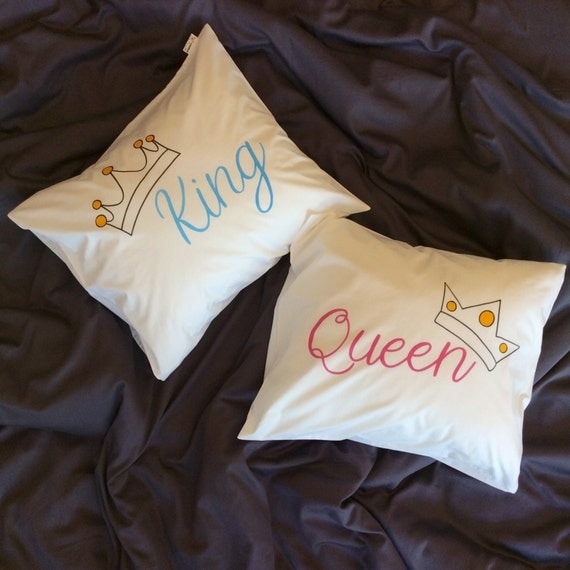 King and Queen pillowcases Crown pillow cases Personalized