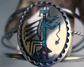 Native American Figural Turquoise Sterling Bracelet
