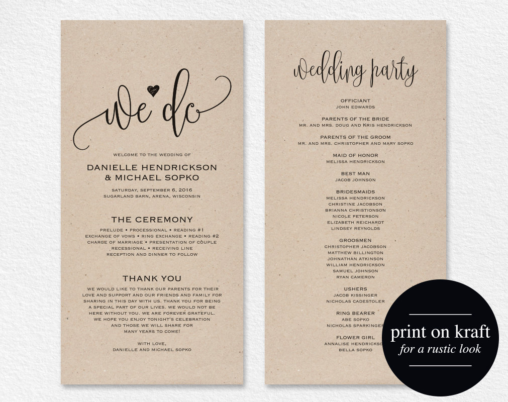 Downloadable Wedding Program Templates DocTemplates