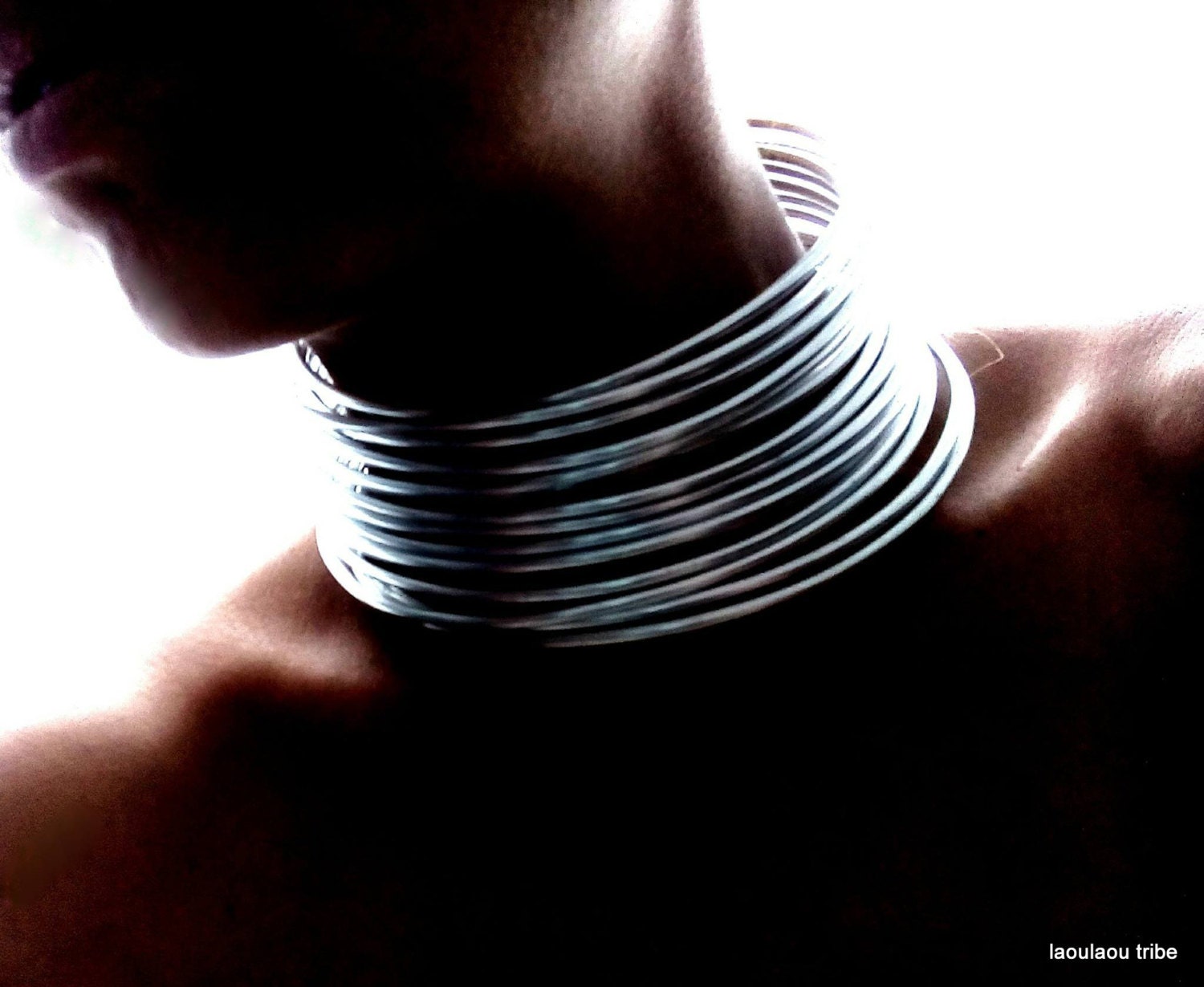 Silver Tribal African Coil African Choker Neck Rings Bold