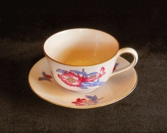 Pink Cup & Saucer Hand Painted Floral by Koran