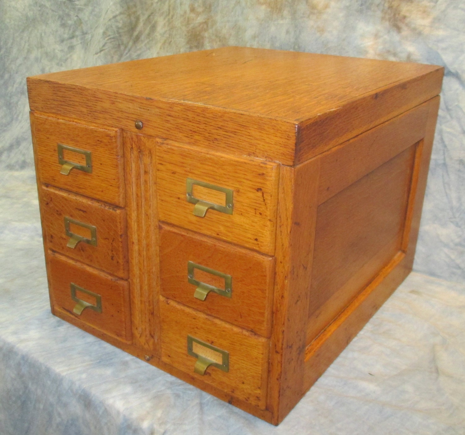 6 Drawer Wooden File Library Card Index Filing Showcase Mid