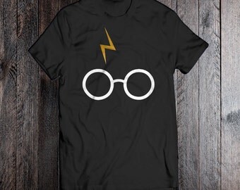 Harry Potter Glasses & Scar Adult and Kids Shirt - HP Fan - Muggle - Boys - Girls - Youth - Lightning Bolt - Gold Foil - Unisex