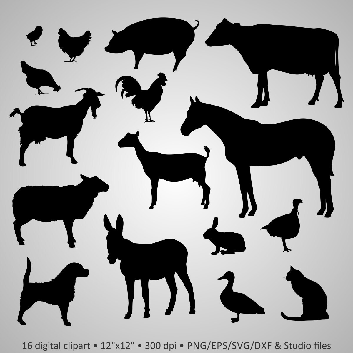 Download Buy 2 Get 1 Free Digital Clipart Farm Animals Silhouettes dog