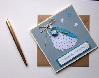 Teacup with Quilled Flower Birthday Card in French or English, Size 5"x 5" (12cm x 12cm) CavEtsy