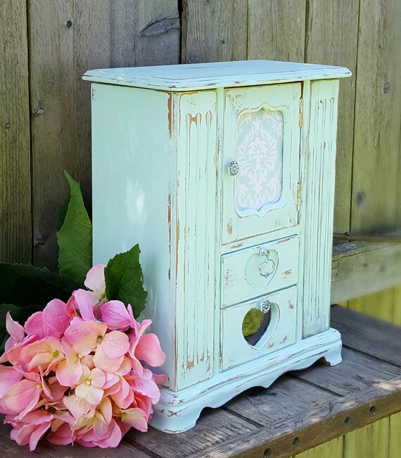 Christmas Sale Robin Egg Blue Jewelry Armoire by Handpaintedgift
