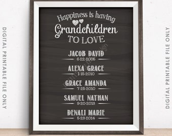 Grandchildren Sign Personalized Grandkids Sign, Custom Gift for Grandparents Gift, Grandma, Grandpa, Chalkboard Style Digital Printable File
