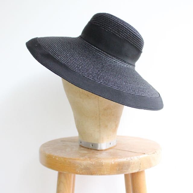 Vintage 1940's Black Straw Fedora Hat goodwood revival
