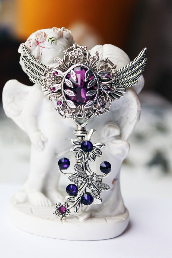 Purple angel wings fantasy steampunk key pendant by DreamCloudJewelry steampunk buy now online Purple angel wings fantasy steampunk key pendant by DreamCloudJewelry steampunk buy now online