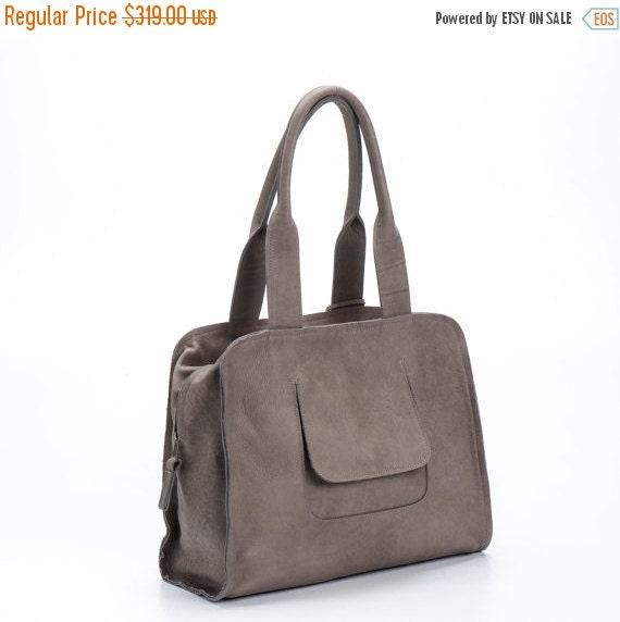 Items similar to Taupe Leather Tote Bag / Gray Office Bag / Grey Soft ...