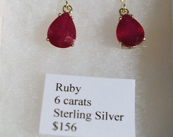 Ruby Faceted Teardrop Sterling Silver Dangle Earrings