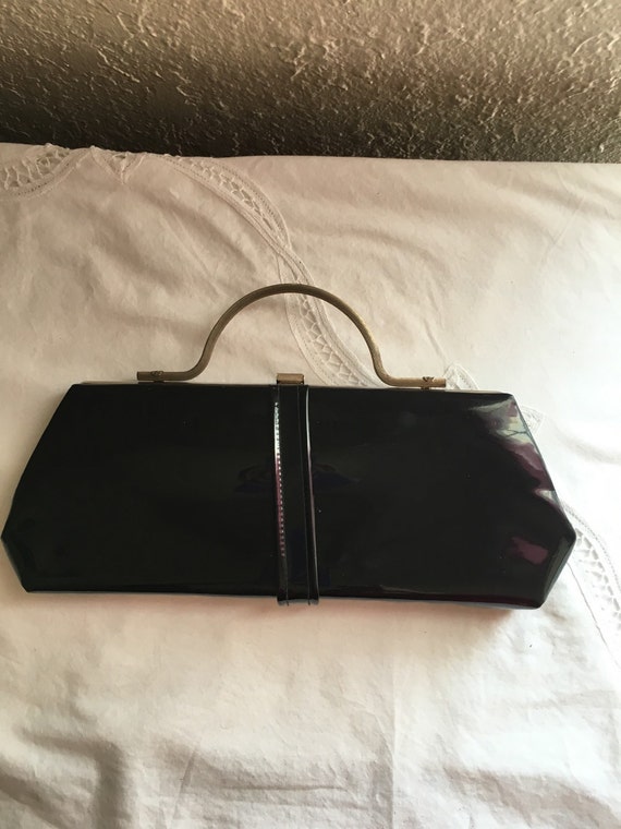 Vintage Black Patent Leather Clutch Evening Bag