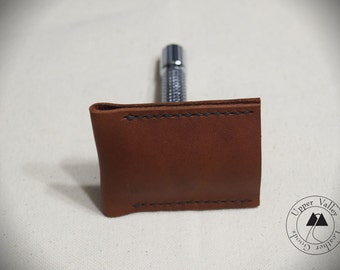 Leather Razor Cover Leather Razor Sheath Travel Case Safety Razor Brown Leather Made in USA