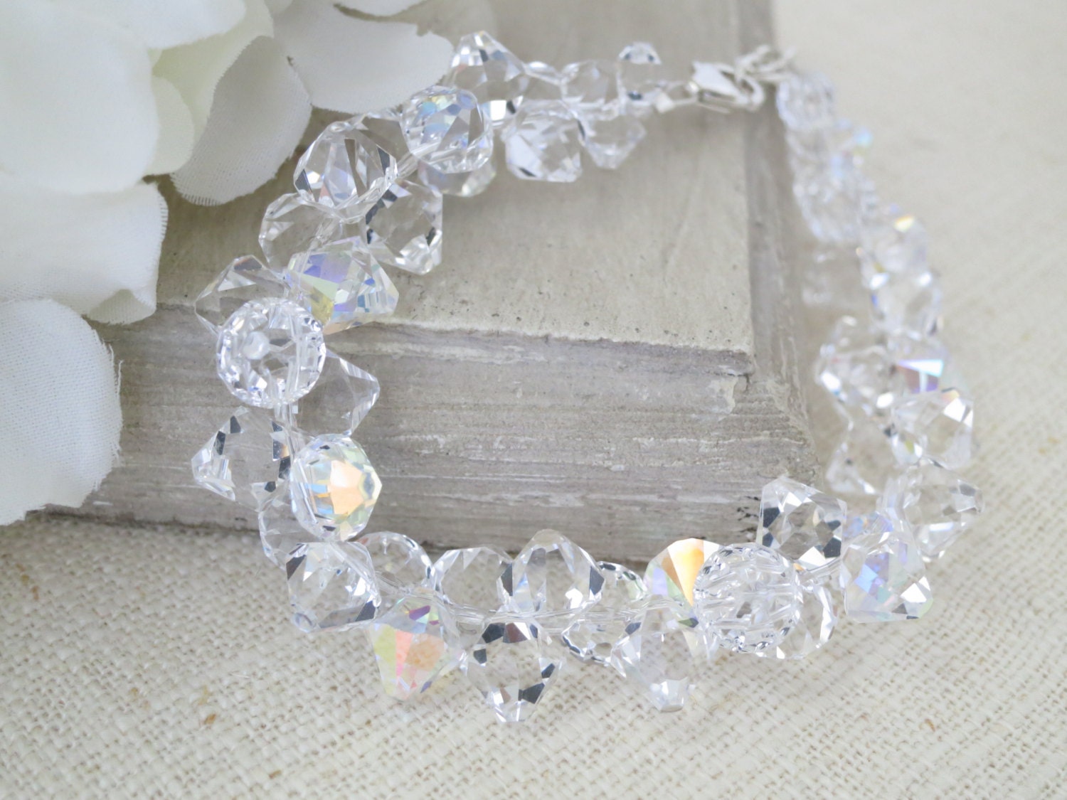 Crystal bridal bracelet, Swarovski crystal wedding bracelet, Modern faceted cluster bracelet