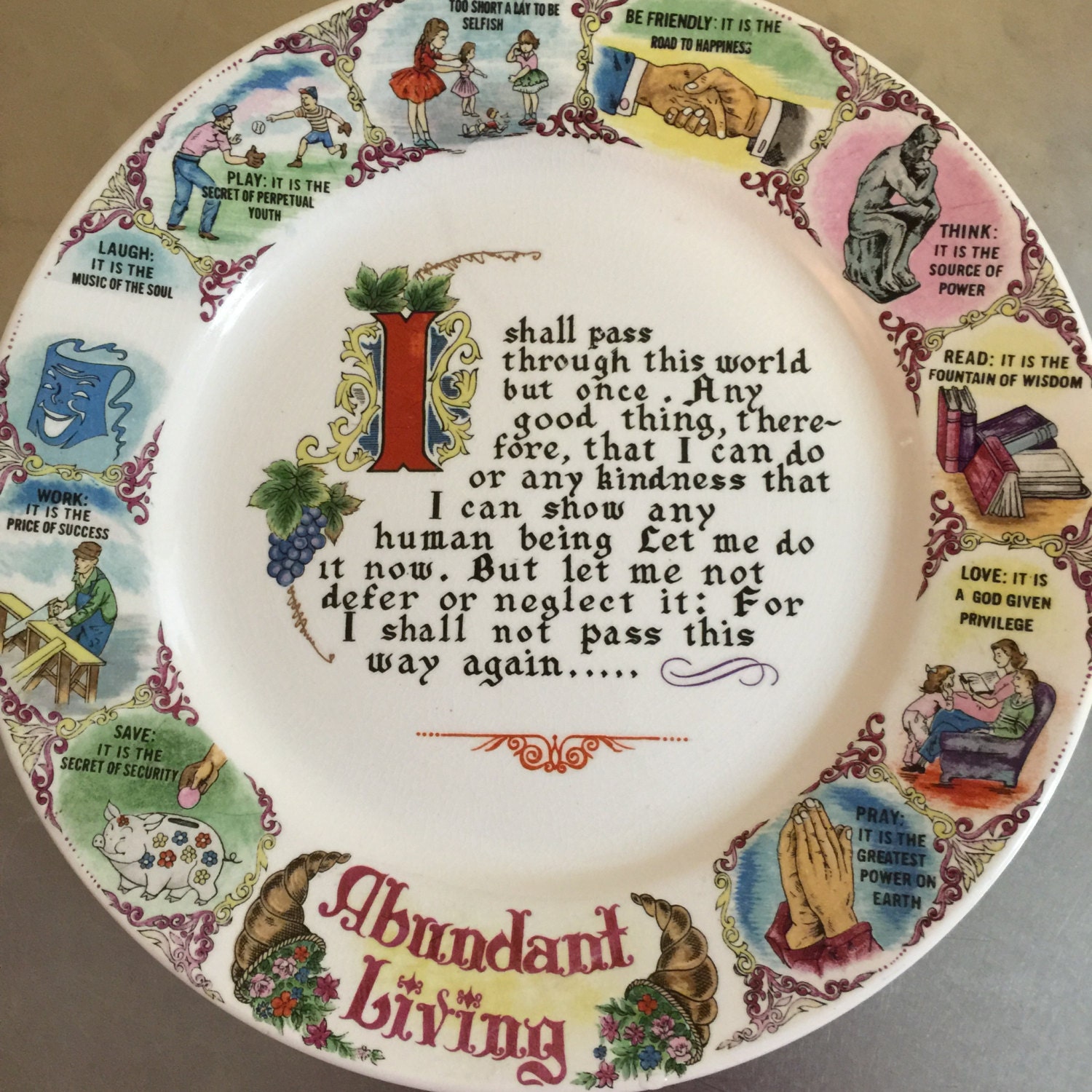 Decorative Plate Abundant Living Motto Made in Japan