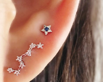 Constellation Ear Crawler- silver ear climber/ silver ear pin/ star ear climber/ zodiac ear crawler/ minimal ear pins/ constellation jewelry
