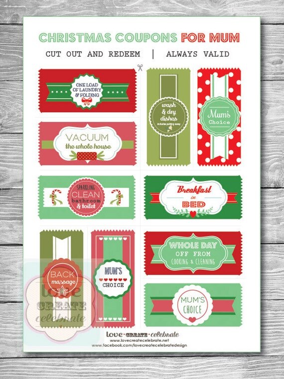 PRINTABLE PDF Digital Coupons for MUM Christmas Themed