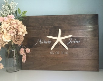 Rustic Wedding Guest Book Alternative /Starfish Beach Wedding Design/ Painted Rustic Wedding Decor Wedding Guest Wood Guest Book Destination