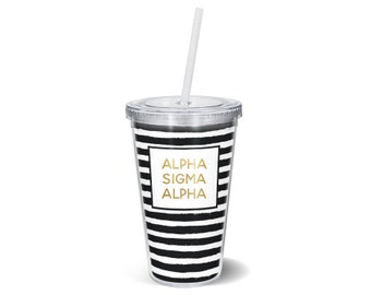 ASA Alpha Sigma Alpha Faux Gold Foil Striped Tumbler Sorority Gift Sorority Tumbler