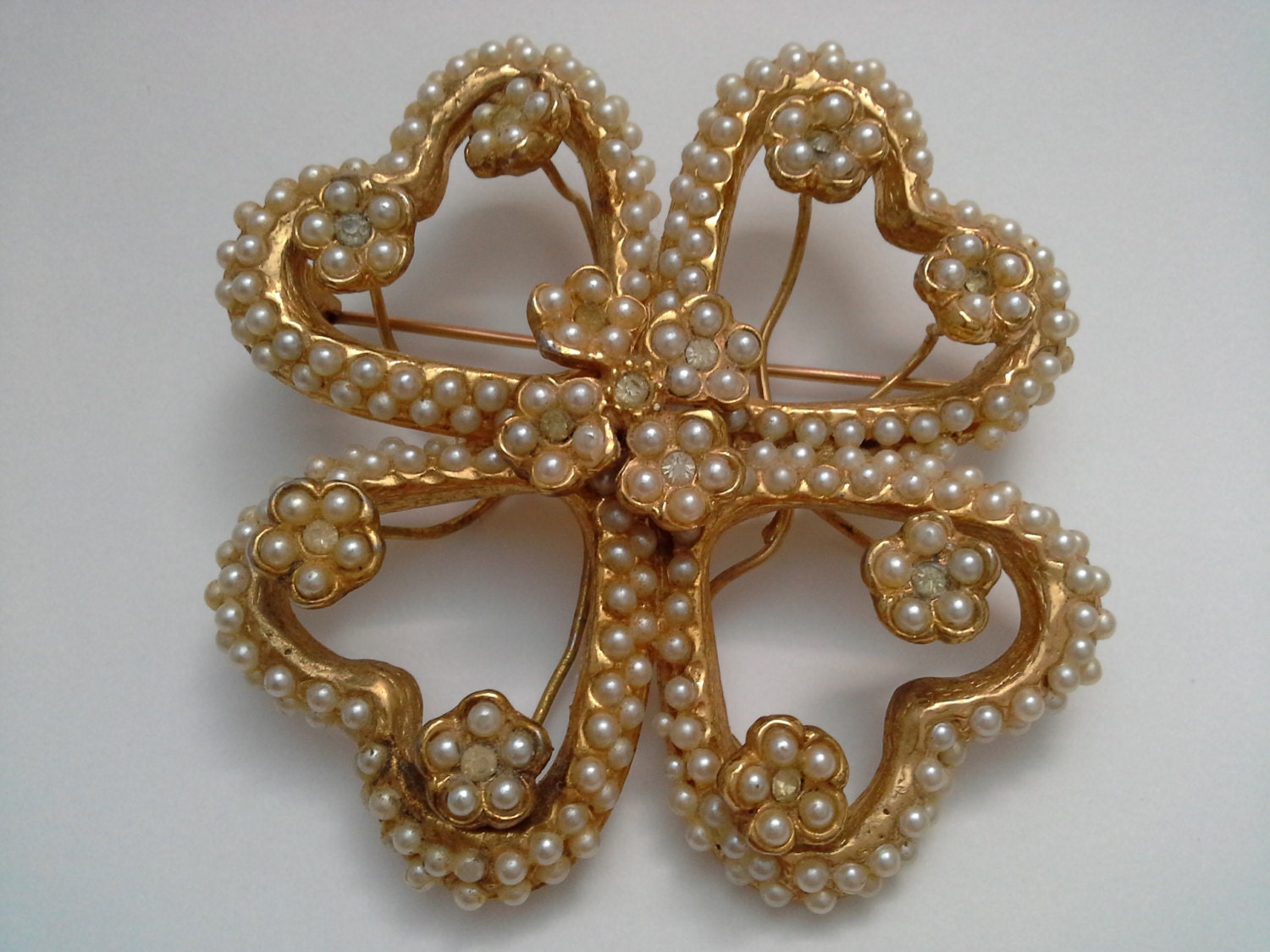 Vendome Brooch Pearl Brooch Vintage Brooch Clover Brooch